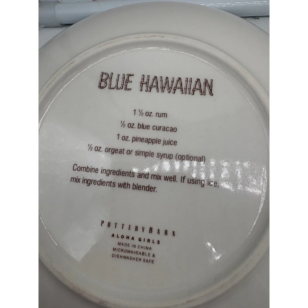 Pottery Barn Aloha Girls Dessert Plates Set of 4 Hawaiian Hula Tiki Bar 8